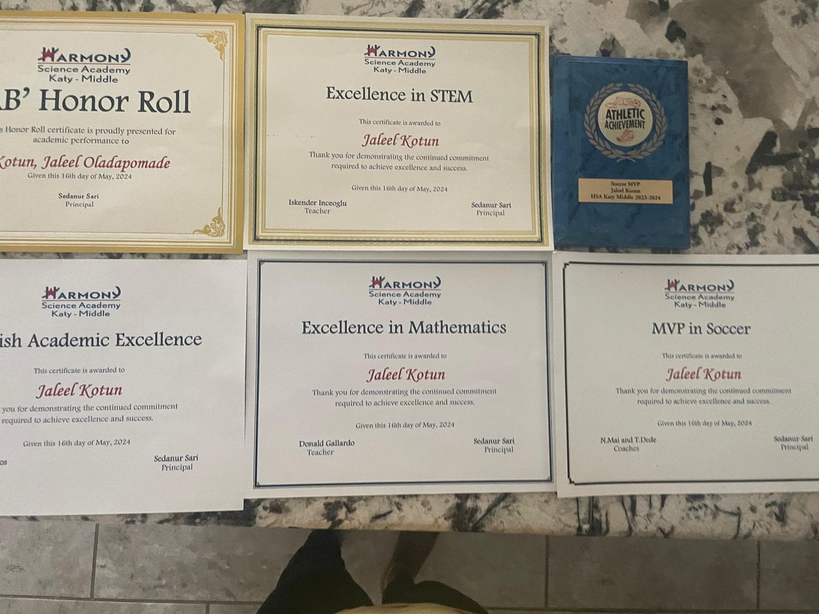 Academic Certificates - Multiple academic achievement certificates